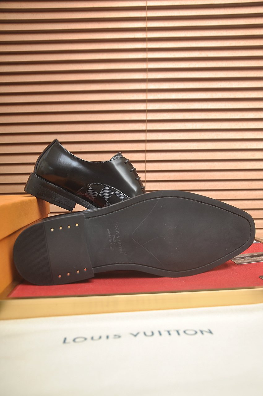Louis Vuitton Black & Gray Checkerboard Lace-Up Dress Shoes